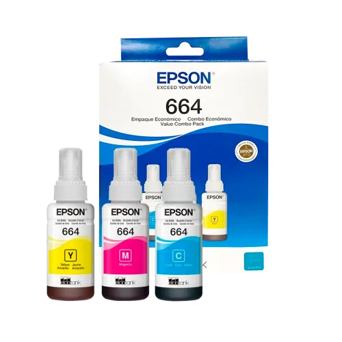 Tinta Epson T664 Pack 3 Pzas Colores Cian/Magenta/Amarillo