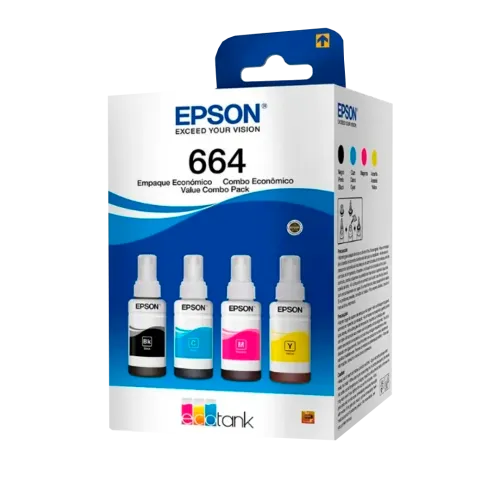 Tinta Epson T664 Pack 4 Pzas Colores Negro/Cian/Magenta/Amarillo