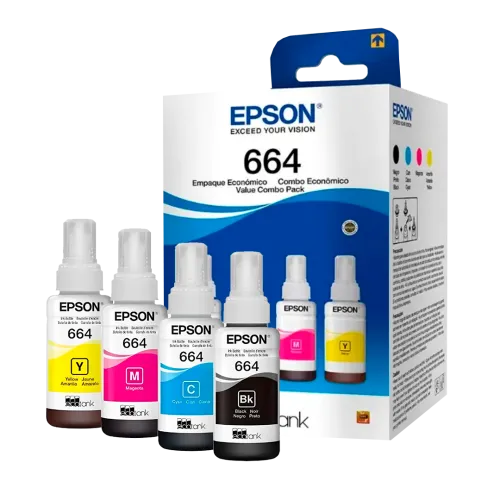 Tinta Epson T664 Pack 4 Pzas Colores Negro/Cian/Magenta/Amarillo