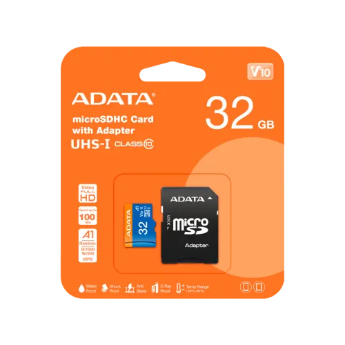 Memoria Flash ADATA, 32GB Microsdhc Uhs-I Clase 10, con Adaptador