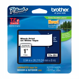 CINTA BROTHER TZE251 NEGRO/BLANCO